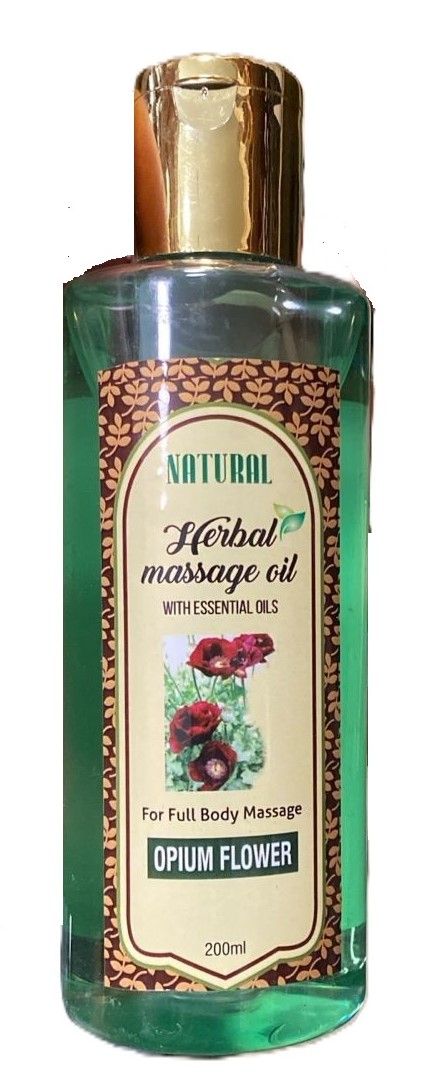 Натуральное травяное массажное масло Опиум с эфирными маслами, 200мл. Natural herbal massage oil Opium Flower. Индия.