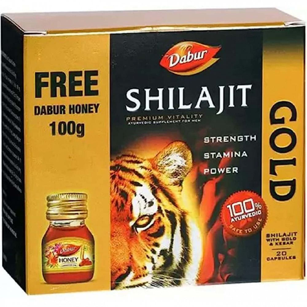 SHILAJEET GOLD, Dabur (ШИЛАДЖИТ ГОЛД с Золотом и Шафраном, Аюрведическая добавка для мужчин, Дабур), 20 капс.