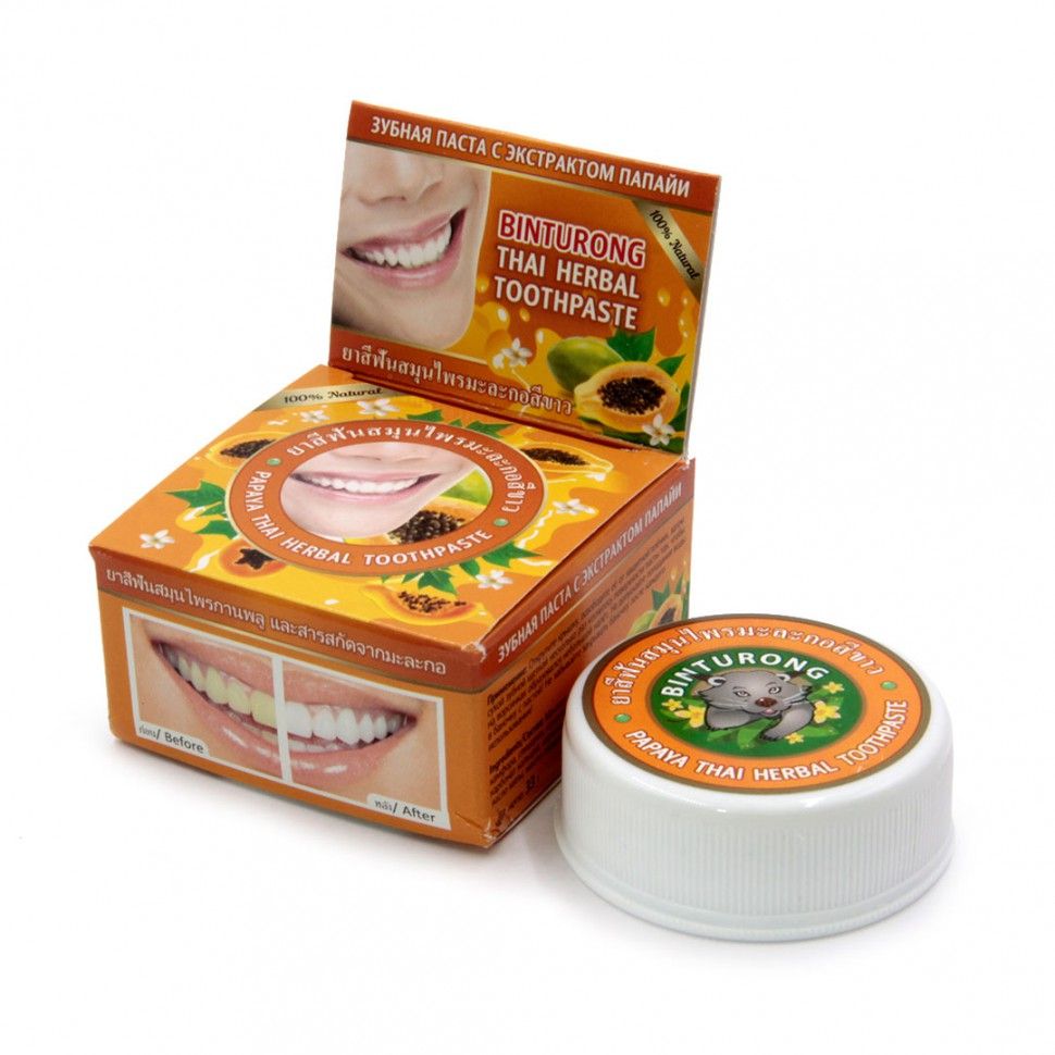 Зубная паста BINTURONG Papaya Thai Herbal с экстрактом папайи, 33 г