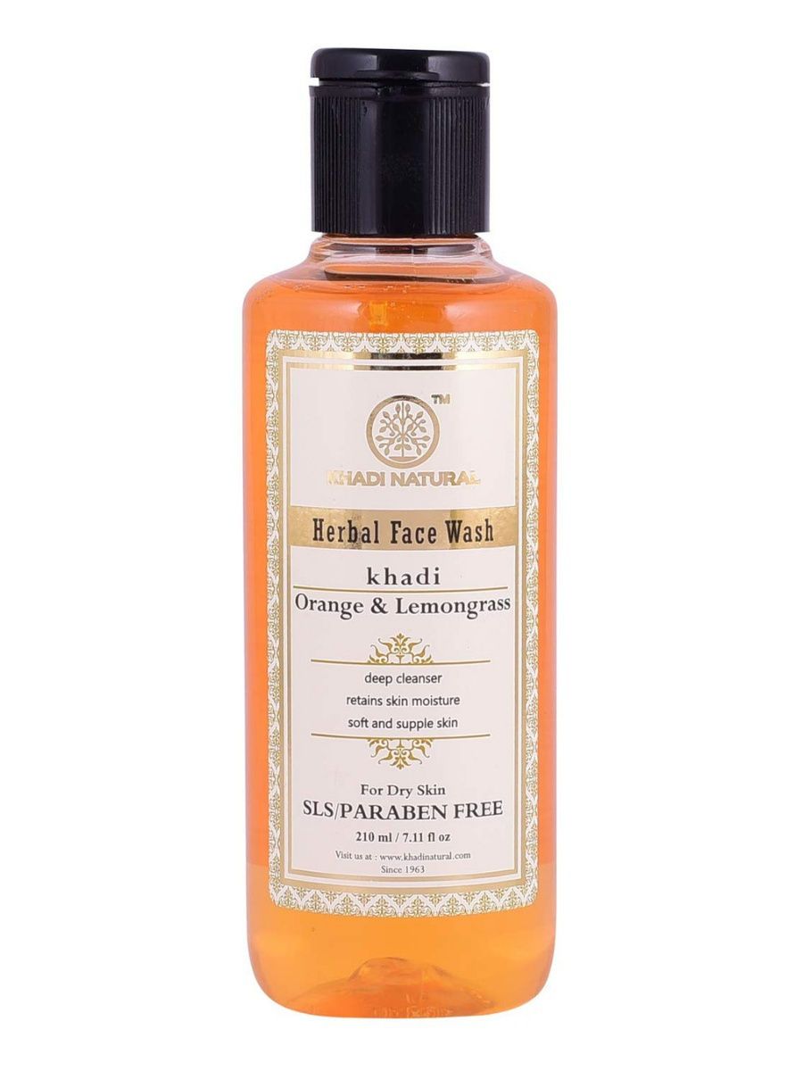 Кхади гель для умывания Апельсин и Лемонграсс, 210мл,  Orange & Lemongrass Herbal Face