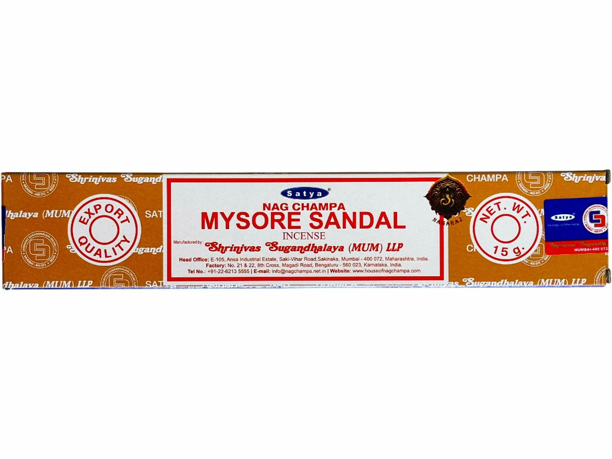 Благовония палочки Satya Майсурский сандал (Mysore Sandal), 15 г
