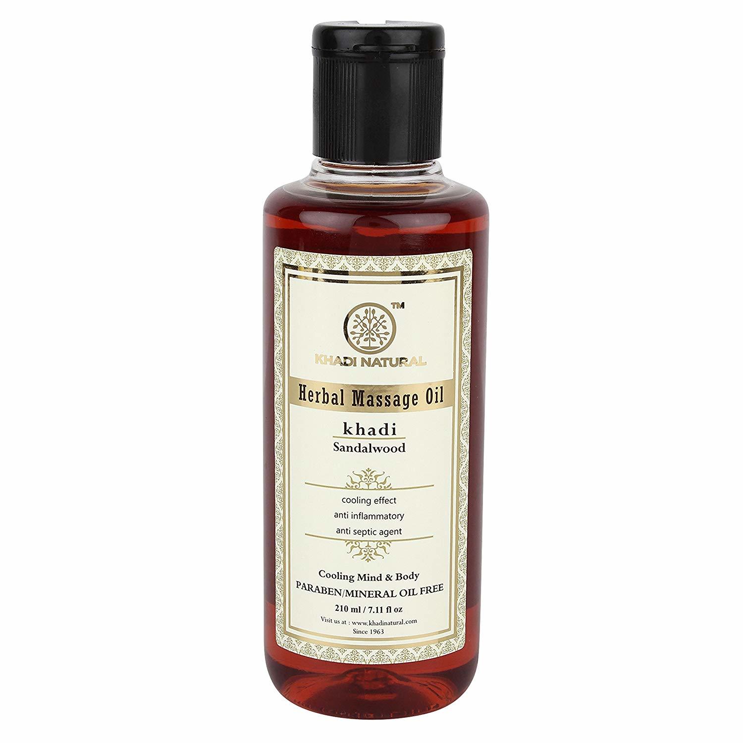 МАССАЖНОЕ МАСЛО “САНДАЛ” - БЕЗ ПАРАБЕНОВ И МИНЕРАЛЬНОГО МАСЛА KHADI NATURAL, 210 МЛ