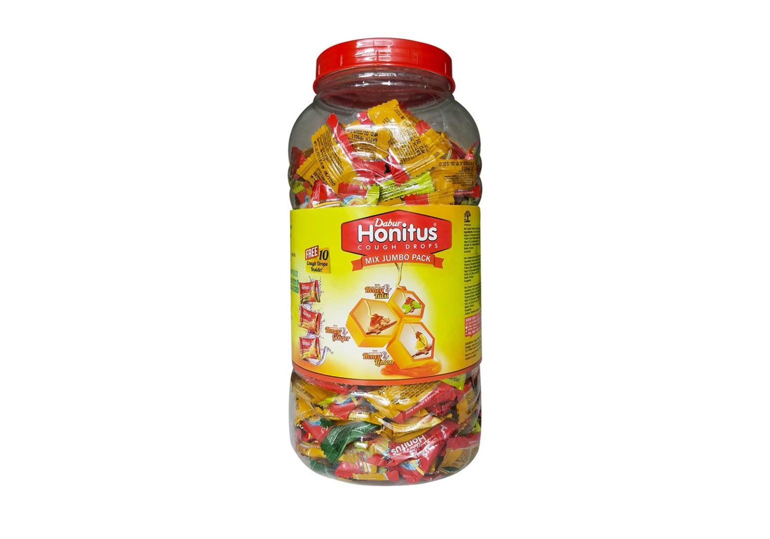 HONITUS Cough Drop, MIX, Dabur (ХАНИТУС (Хонитус) Леденцы от кашля, Имбирь и мёд, мёд и тулси, мёд и лемон, Дабур), 1 шт.
