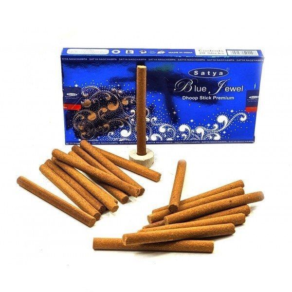 Безосновные благовония Blue Jewel, 12шт +подставка. Сатья Индия. Satya Blue Jewel Dhoop Sticks.