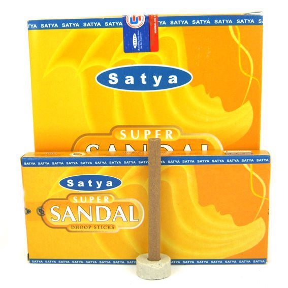 Безосновные благовония Сандал+подставка, 20г. Satya Super Sandal Dhoop Sticks.