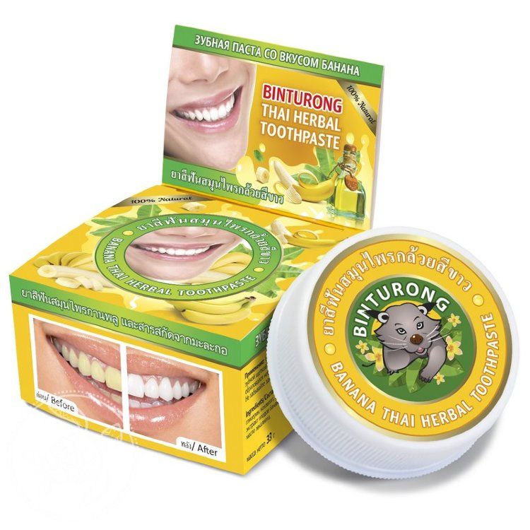 Зубная паста с бананом для чувствительных десен Banana Thai Herbal Toothpaste, Binturong (33 г)