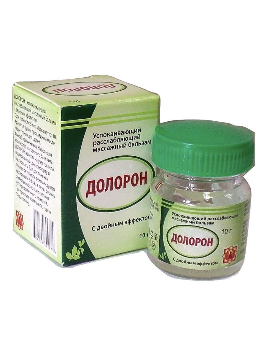 Долорон бальзам обезболивающий, для суставов, против головной боли, простуды, 10г.